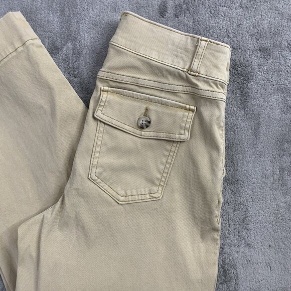 Spanx Pants Women's Size Medium Beige Stretch Twill Cropped Wide Leg Pockets 23” - Picture 2 of 13